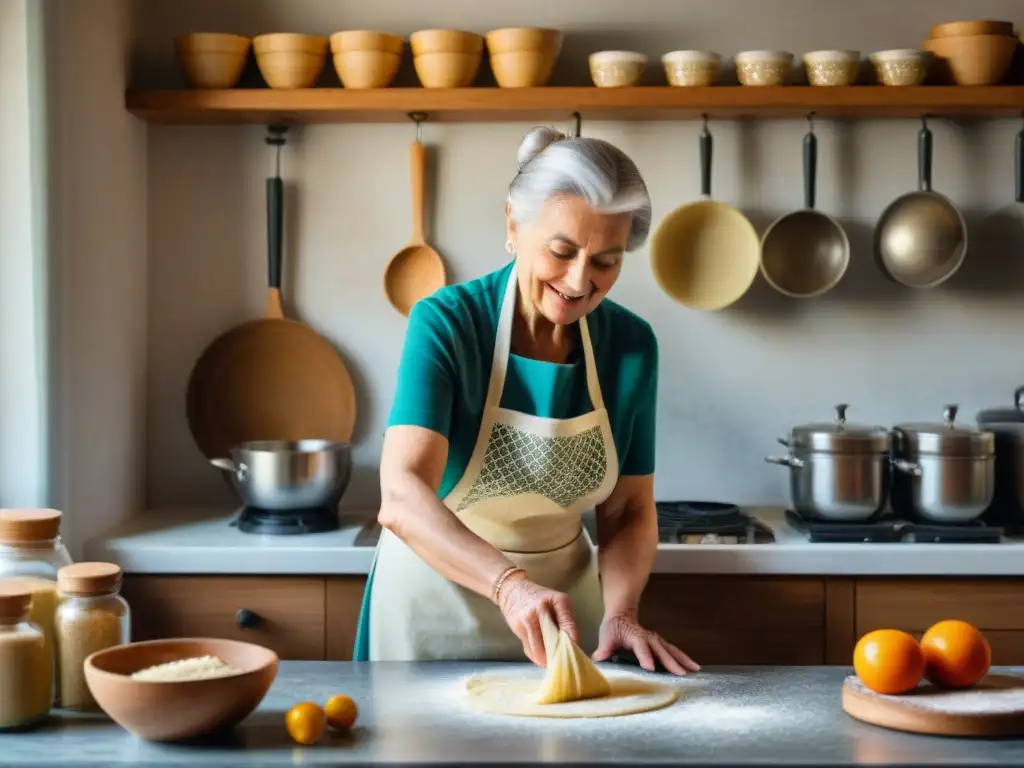 Abuela italiana enseña a nieta a hacer pasta casera en cocina acogedora