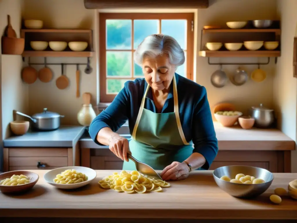 Una abuela italiana experta en la elaboración de platos italianos menos conocidos en una cocina rústica y acogedora