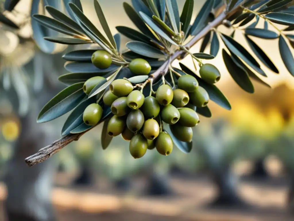 Aceite de Oliva Oro Líquido: Detalles de olivos en campo italiano bajo cálido sol dorado