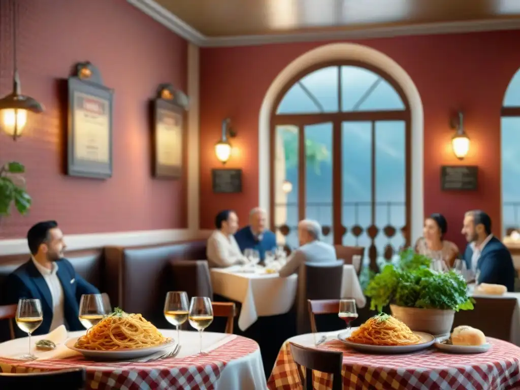 Un acogedor restaurante italiano con mesa bien decorada y deliciosos platillos, ideal para reservar