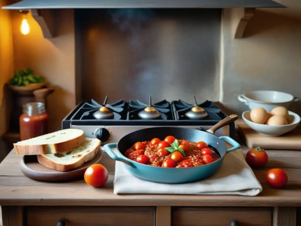 Acogedora cocina toscana con Pappa al Pomodoro receta tradicional