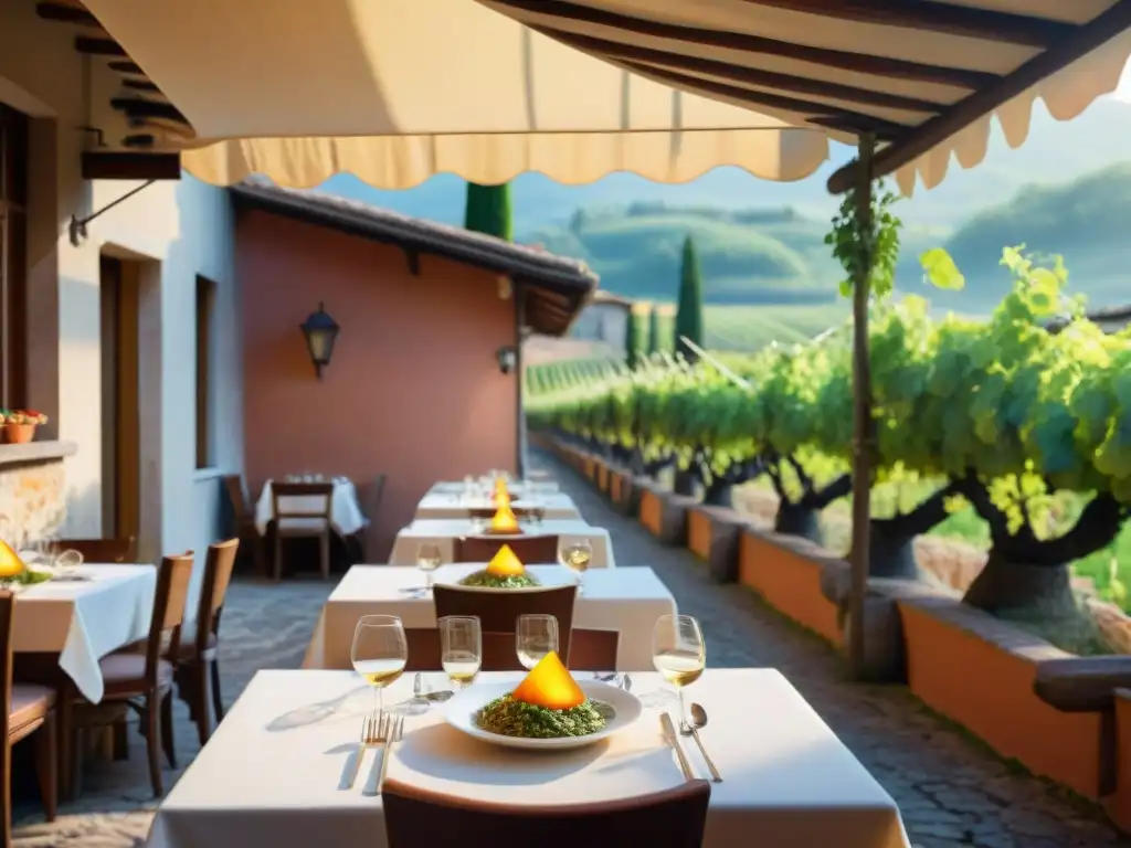 Acogedora trattoria en la campiña del norte de Italia con platos auténticos