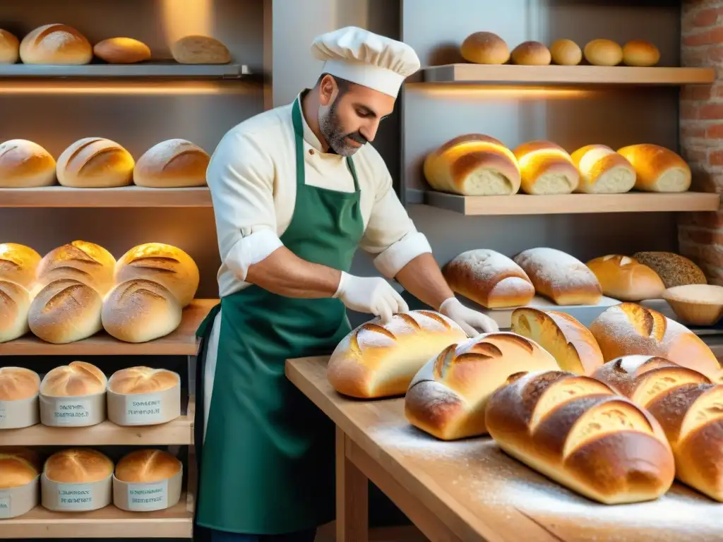 El alma de la panadería italiana: clientes seleccionando pan fresco mientras el panadero amasa