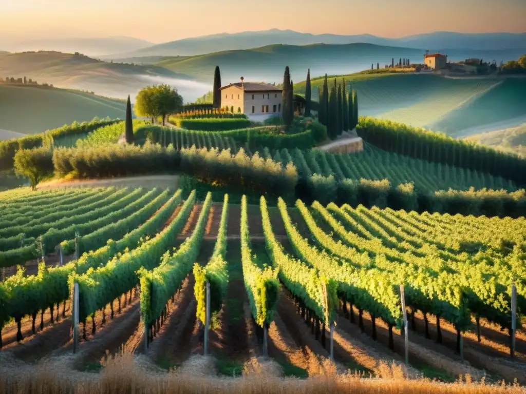 Un amanecer dorado en un viñedo toscano