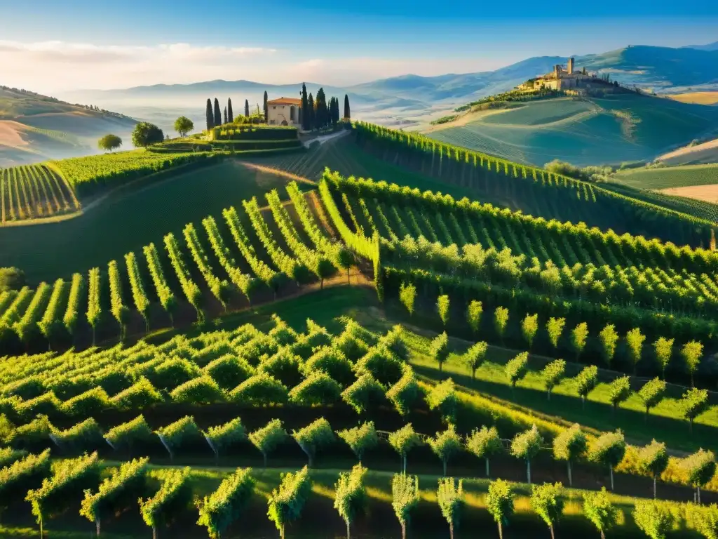 Un amanecer mágico en viñedos de la Toscana, Italia, durante eventos en viñedos italianos