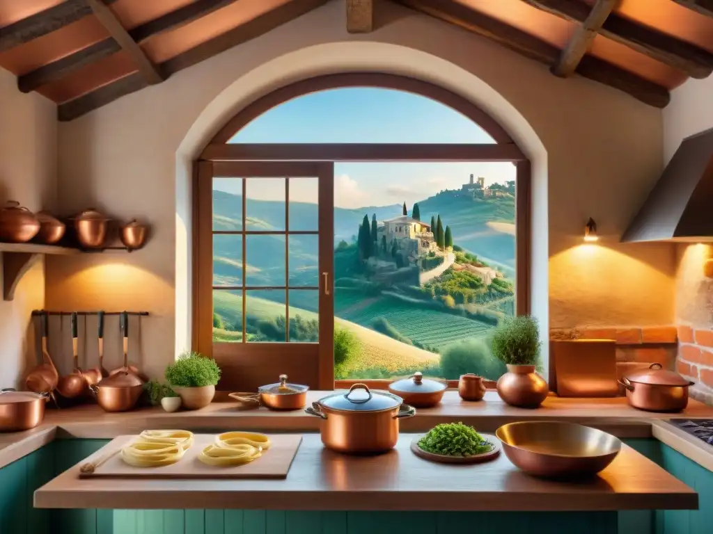 Clase de pasta casera al amanecer en la campiña italiana Un amanecer sereno en la campiña italiana