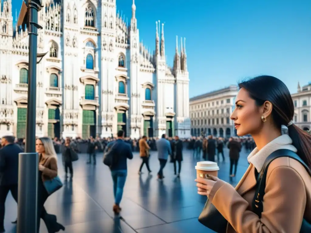 Amantes del espresso disfrutando del Milan Coffee Festival con el Duomo di Milano de fondo en uno de los mejores festivales espresso de Italia