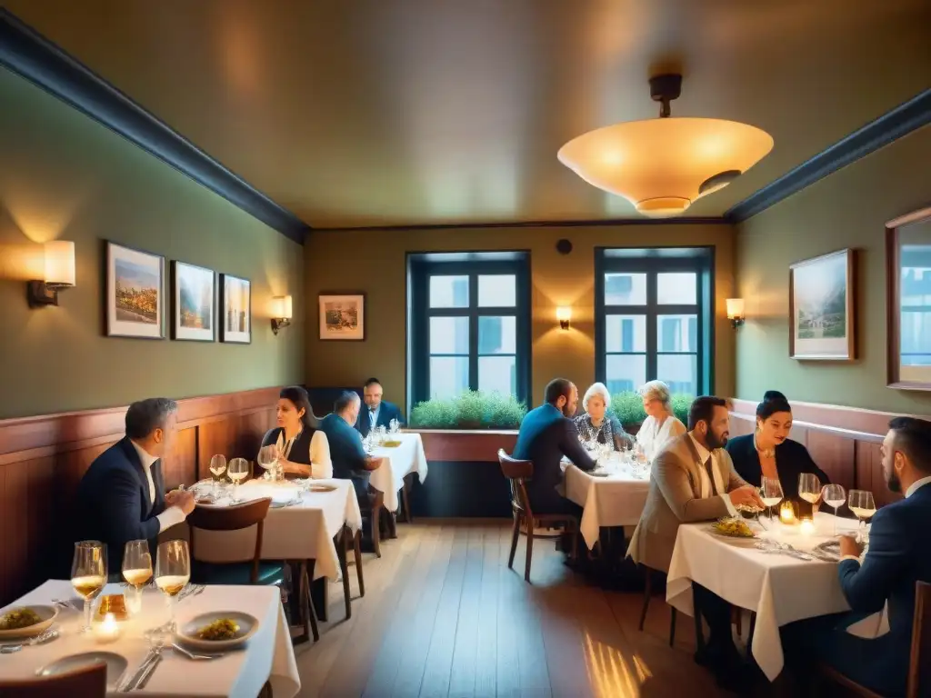 Ambiente vibrante de un restaurante italiano: experiencia multisensorial en un acogedor comedor con mesas de madera y chefs cocinando pasta