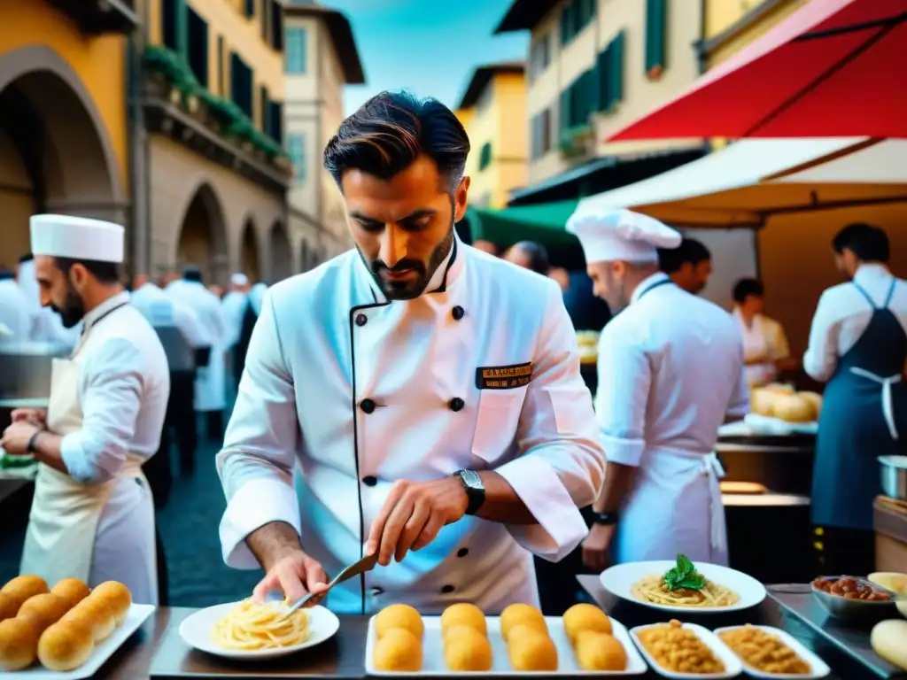 Animada calle de Florencia en el festival 'Futurismo Gastronómico' con chefs y comida innovadora