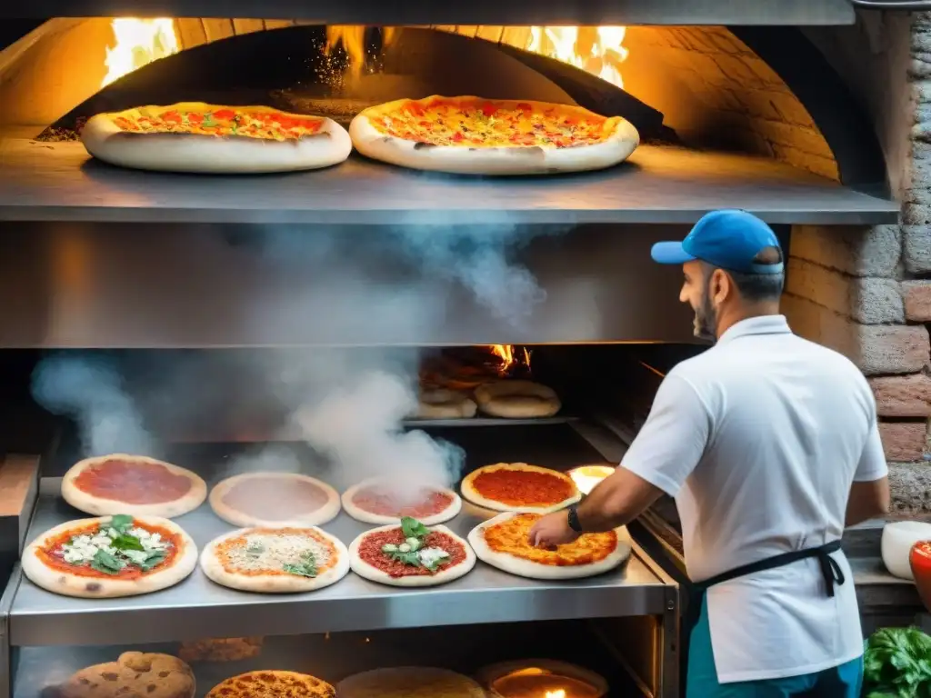 Una animada escena en Nápoles, Italia, muestra la historia de la pizza napolitana con pizzaiolos expertos y clientes ansiosos