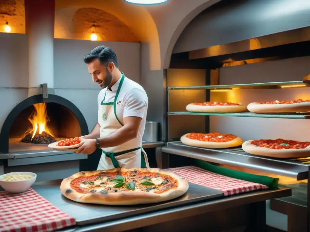 Un animado y bullicioso escenario en una pizzería de Nápoles, Italia