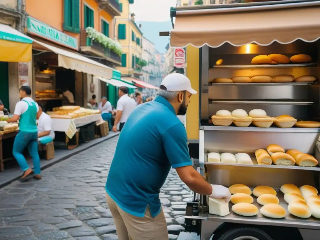 Un animado callejón en Nápoles, Italia, con edificios antiguos y coloridos