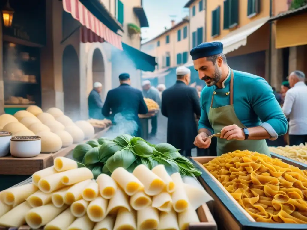 Un animado mercado callejero italiano rebosante de platos tradicionales menos conocidos Italia