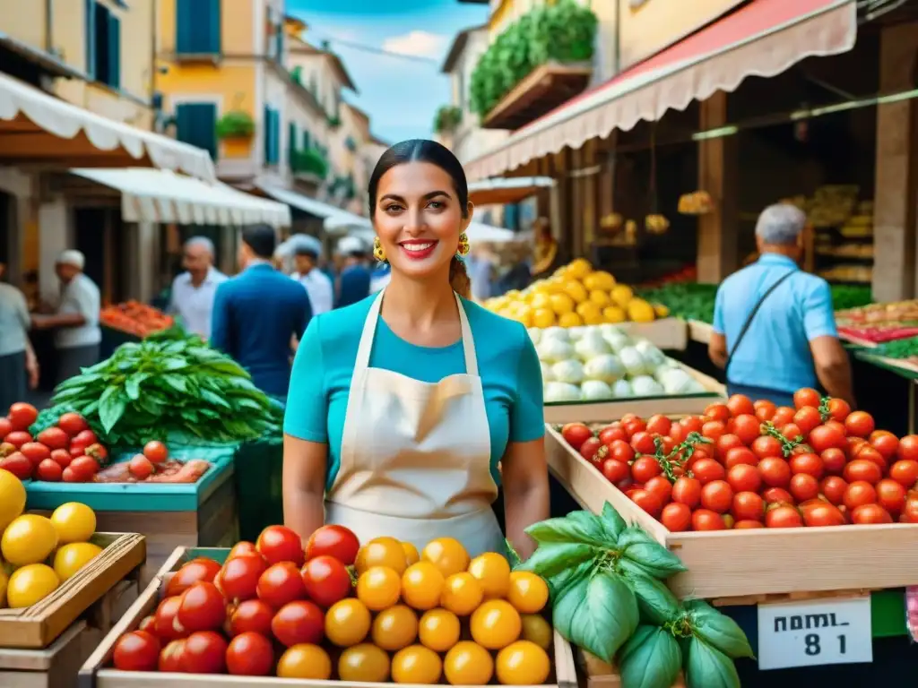 Un animado mercado callejero en Nápoles, Italia, con productos frescos y coloridos