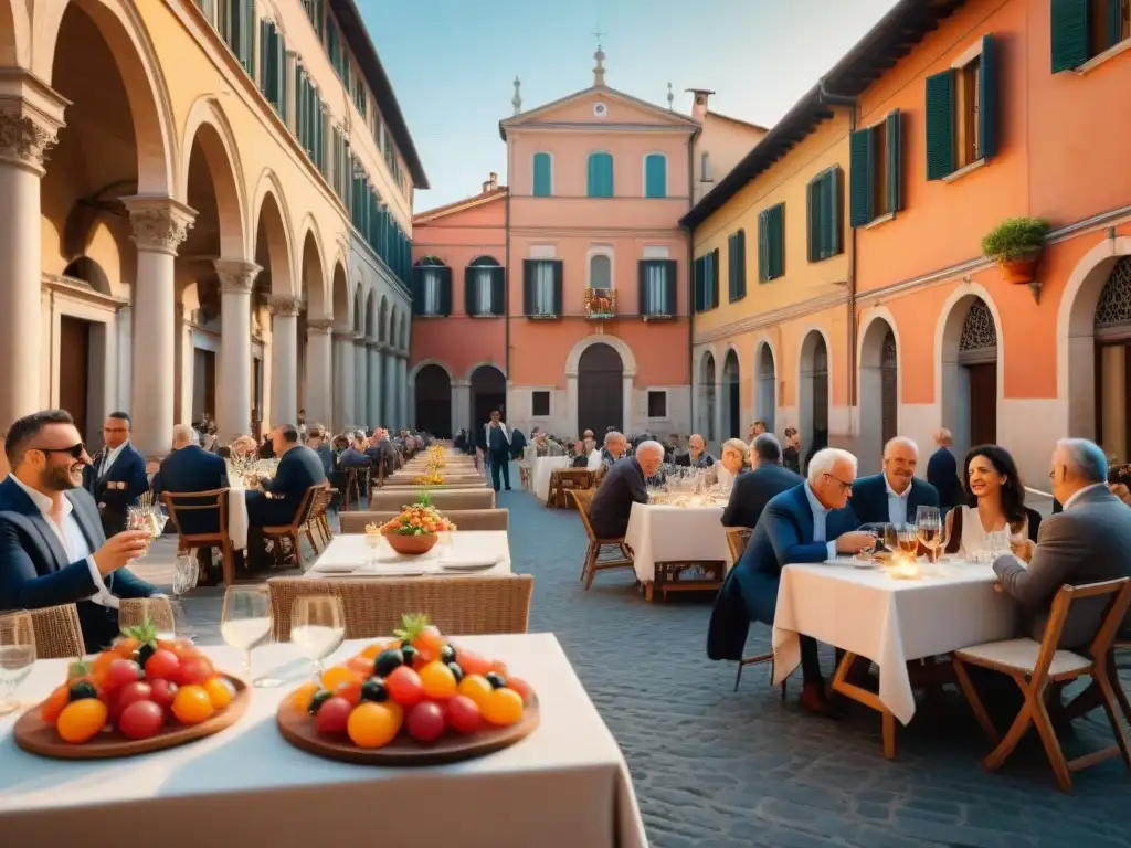 Un animado paseo italiano al atardecer con aperitivos y gente socializando