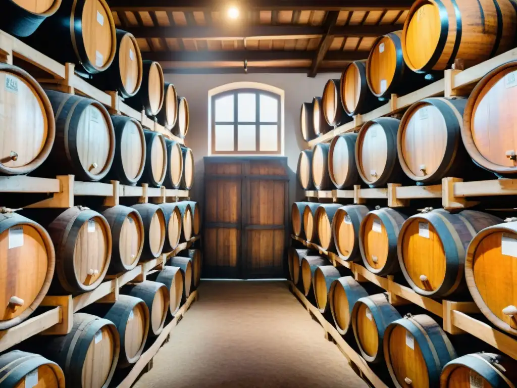 Antigua bodega de barriles de Vinagre Balsámico en Modena, Italia, destacando la tradición artesanal de la cocina italiana