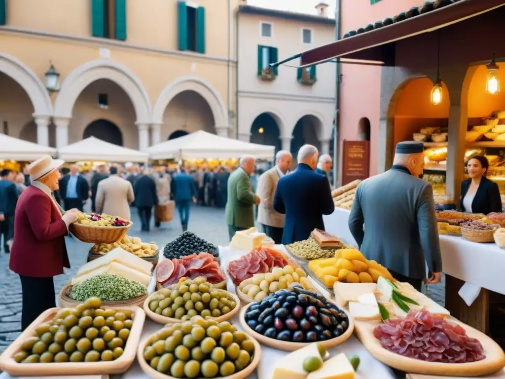 Degusta el antipasto italiano rápido de alta calidad en un bullicioso mercado italiano