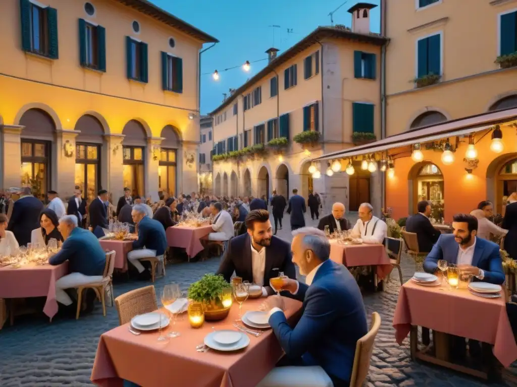 Aperitivo italiano degustación privada en una animada plaza italiana al atardecer, con locales y turistas disfrutando de la hora del aperitivo