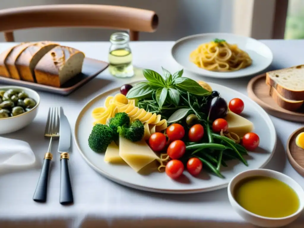 Arreglo exquisito de mesa para un plan de comidas italianas saludables