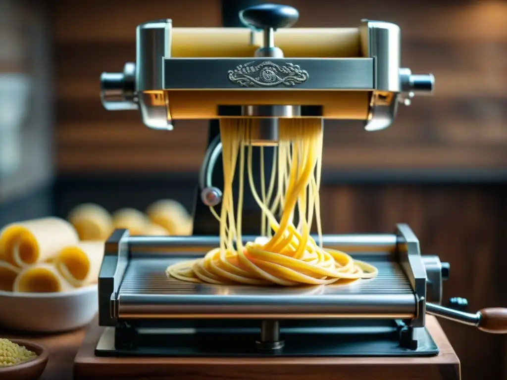 El arte de la creación de pasta italiana: Prensas de pasta italianas en acción, moldeando la masa dorada con elegancia artesanal