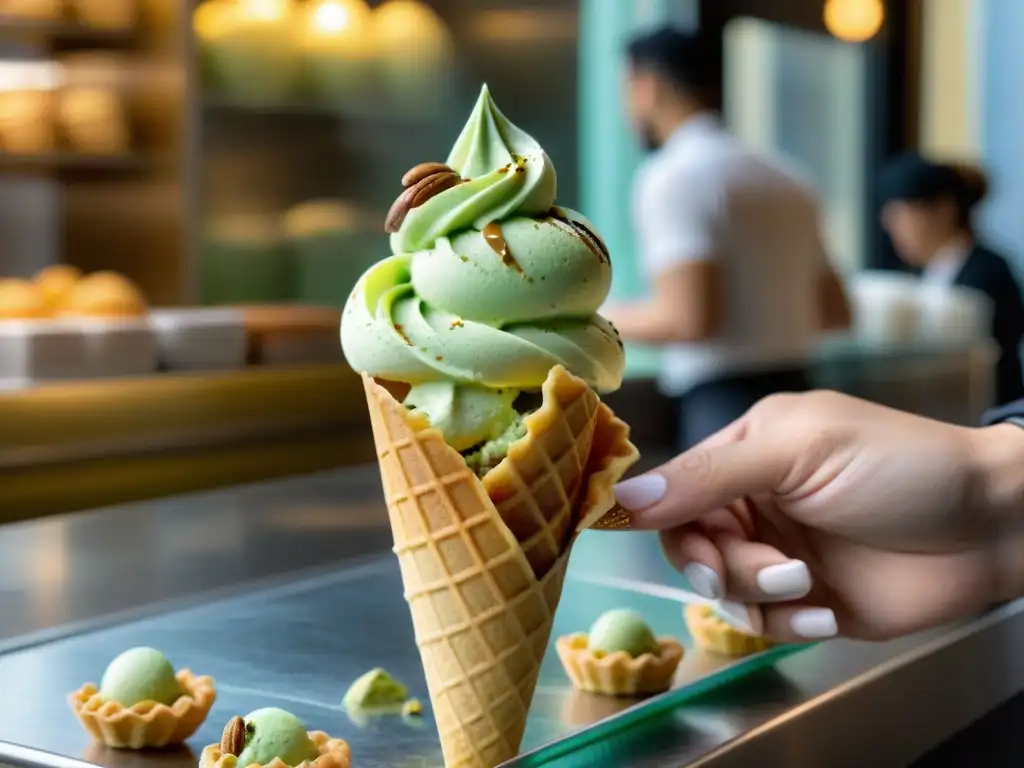 Arte en Gelato: preparación de un exquisito helado de pistacho en Roma