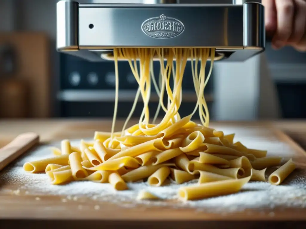 El arte de la pasta: masa dorada alimentando una de las mejores máquinas de pasta para aficionados, con precisión y pasión