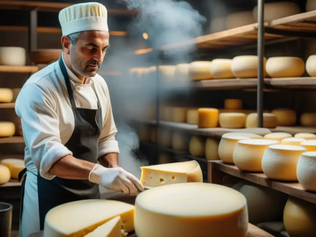 El arte del queso: artesanos crean Queso Piave en una fábrica italiana, mostrando el proceso detallado y cuidadoso