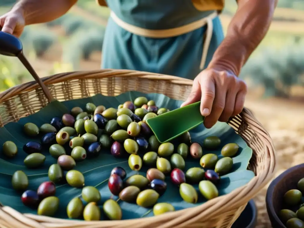 Recolección artesanal de aceitunas en la cálida Toscana, mostrando la fermentación microbiana en la cocina italiana