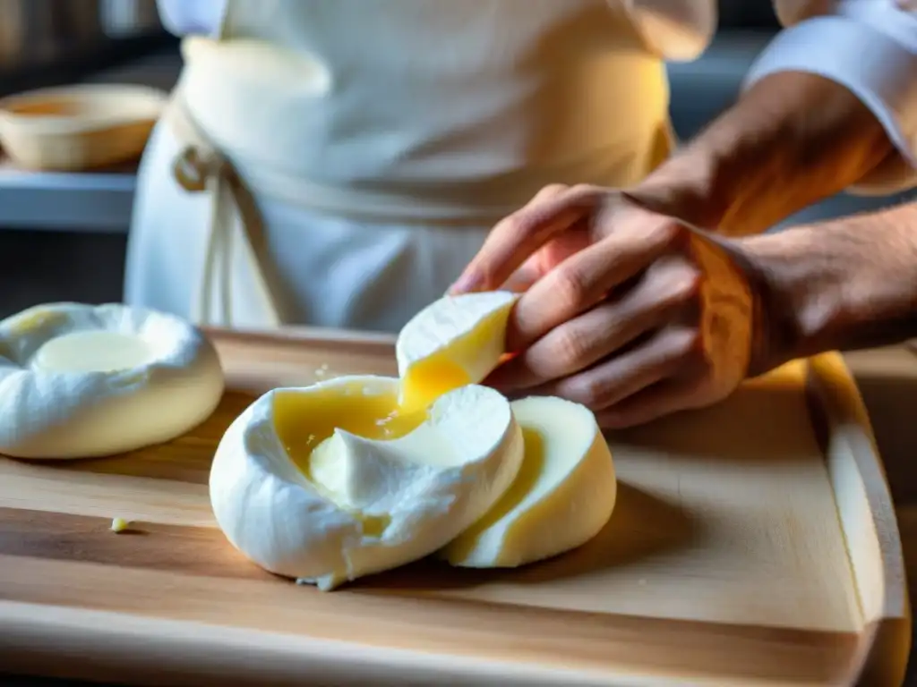 Artesanía italiana: Burrata auténtica para disfrutar, moldeada a mano con destreza en una granja tradicional