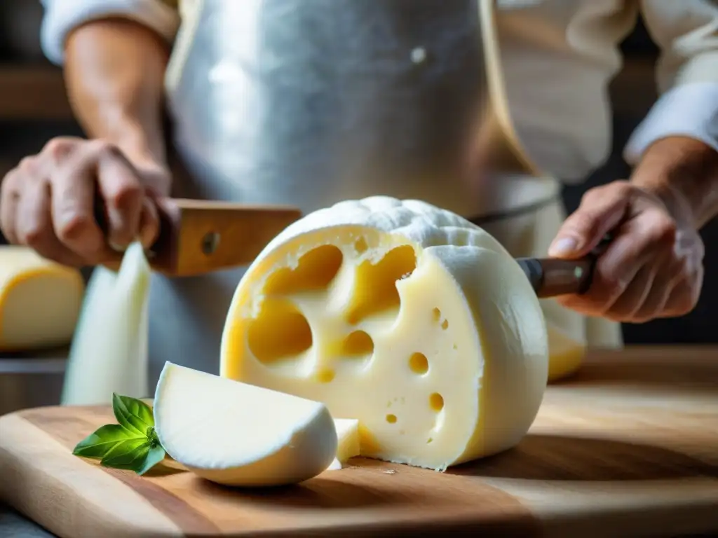 Artesanía italiana: Maestros queseros moldean Mozzarella di Bufala en fábrica tradicional