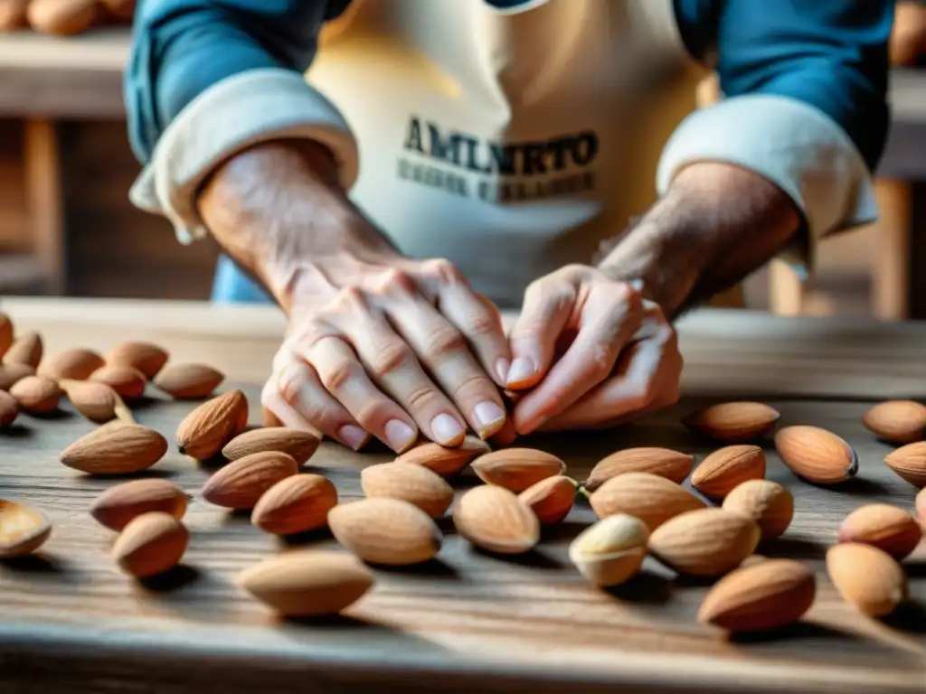 Un artesano de una destilería italiana selecciona y abre almendras para el licor Amaretto