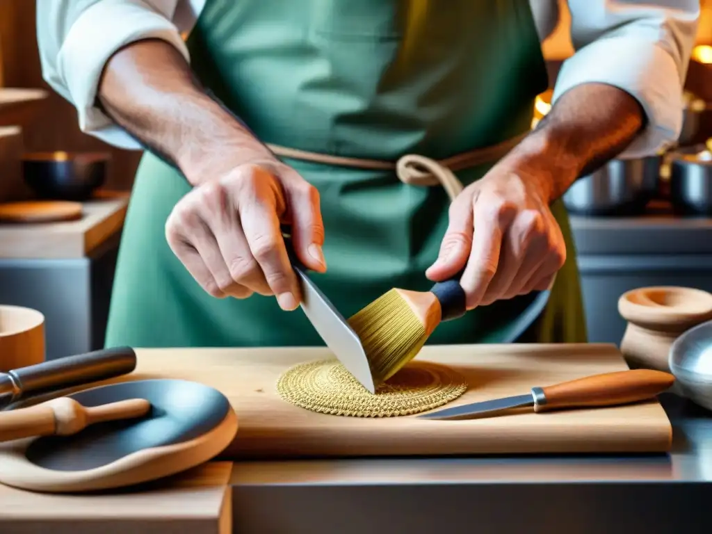 Un artesano experto moldea con destreza un utensilio de cocina italiano personalizado, resaltando la artesanía tradicional