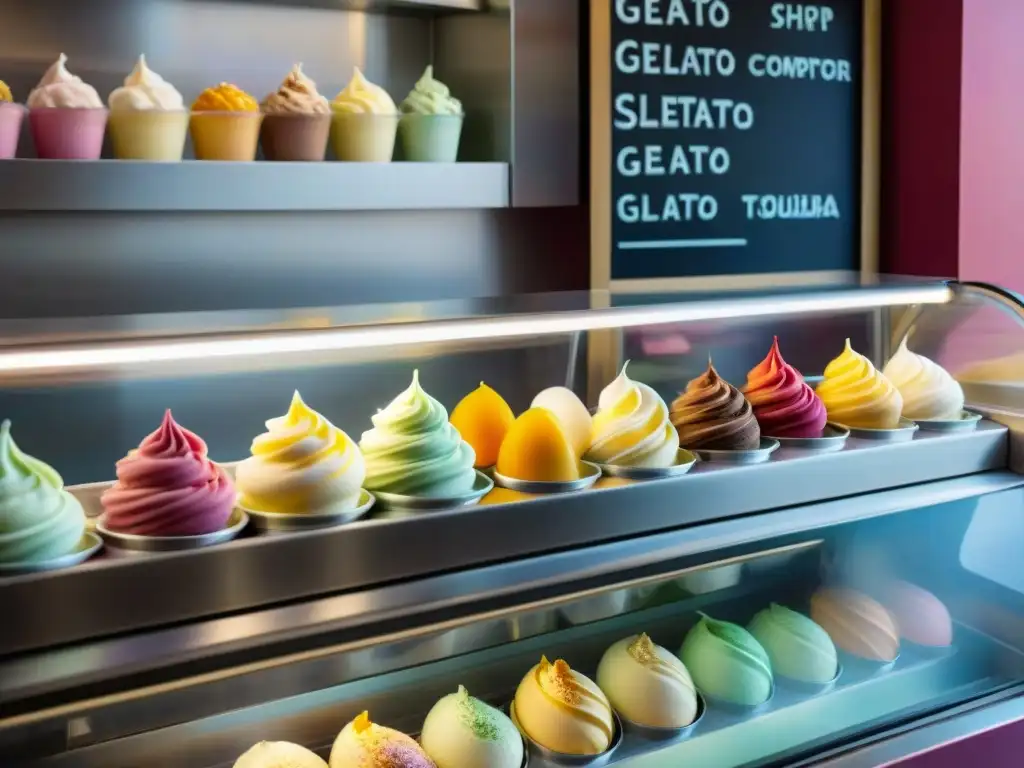 Artesano de gelato creando obra maestra en gelatería italiana