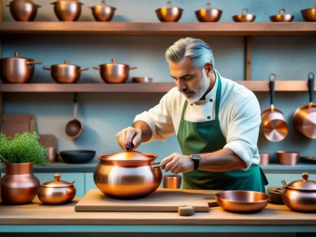 Un artesano italiano experto crea utensilios de cocina italiana de alta calidad en un taller encantador en la Toscana