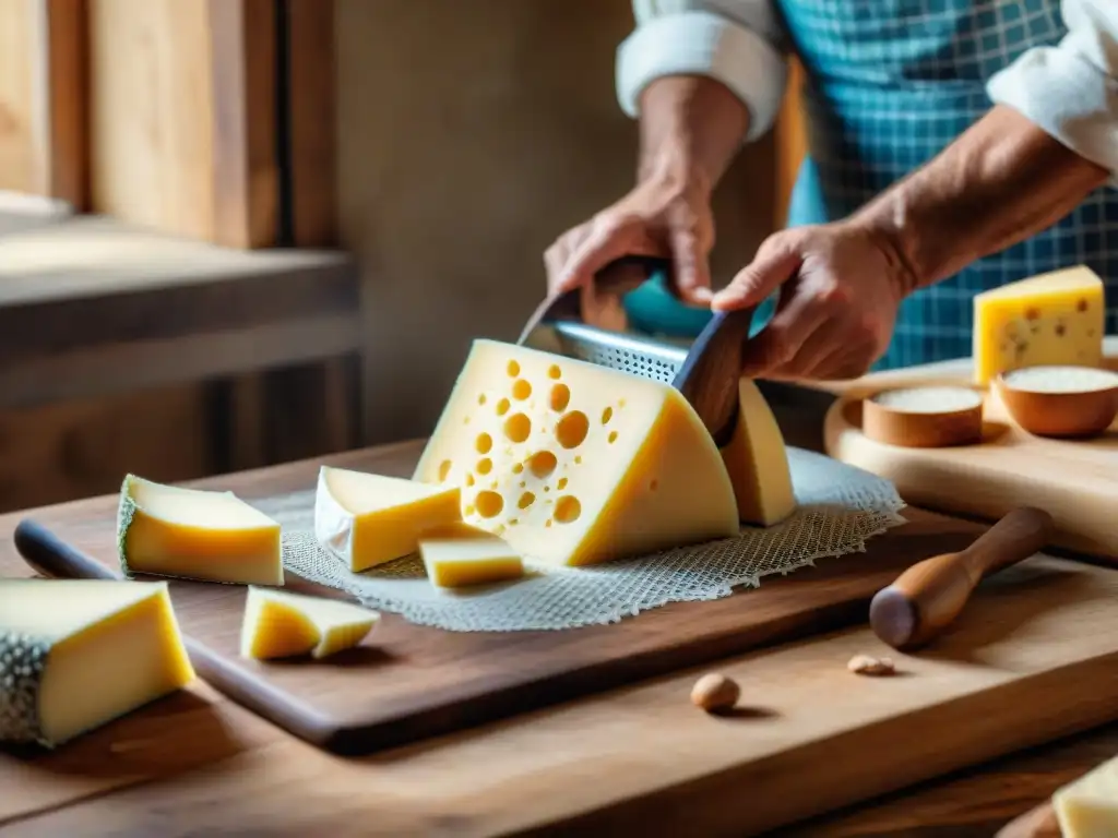 Artesano italiano creando el mejor rallador queso italiano en taller rústico