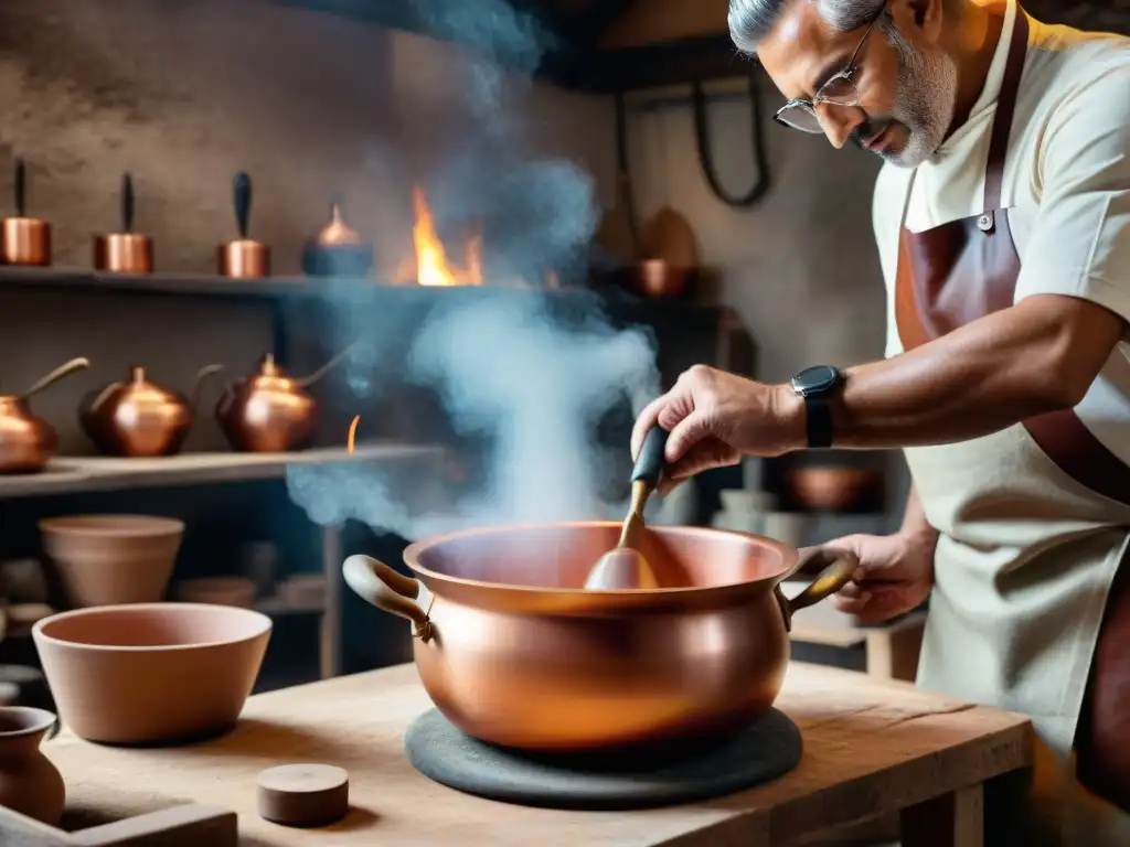 Artesano italiano creando utensilios cocina alta gama en taller rústico