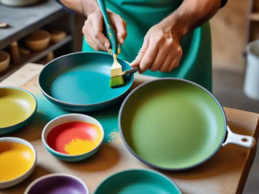 Un artesano italiano personaliza utensilios de cocina con destreza en su taller rústico