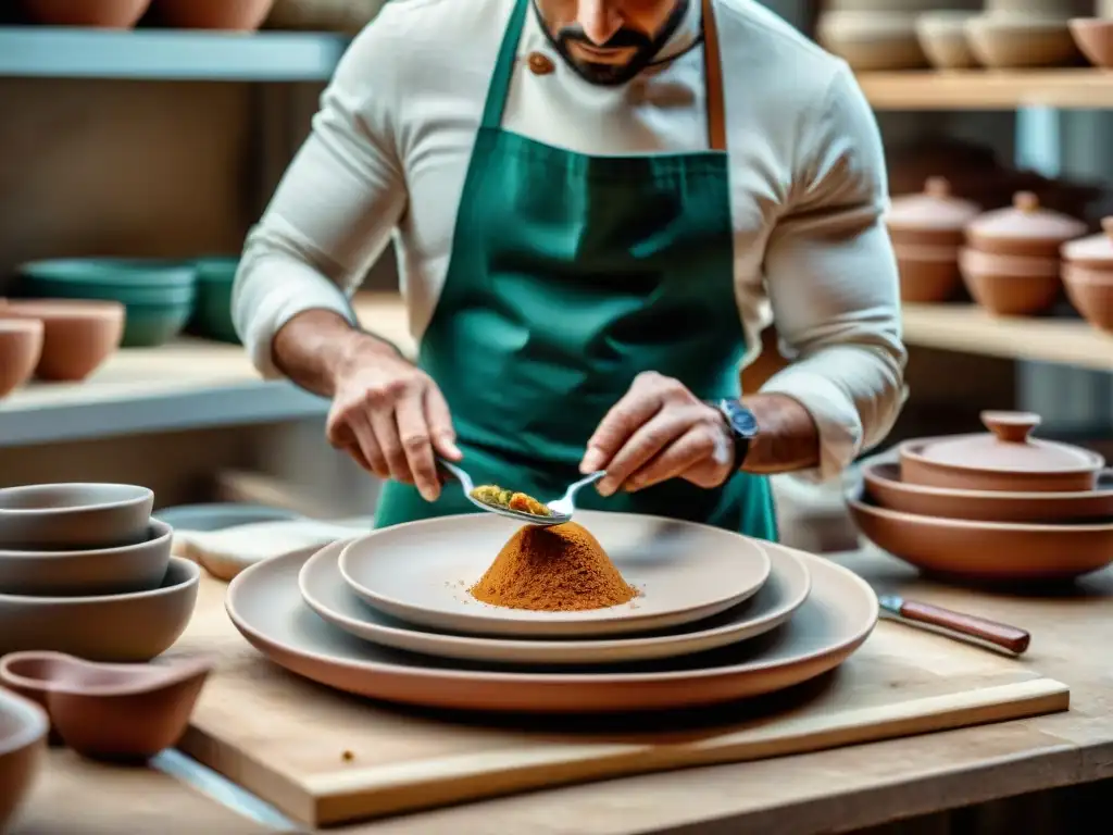 Un artesano italiano hábil creando vajillas y cuberterías duraderas con meticulosidad y elegancia