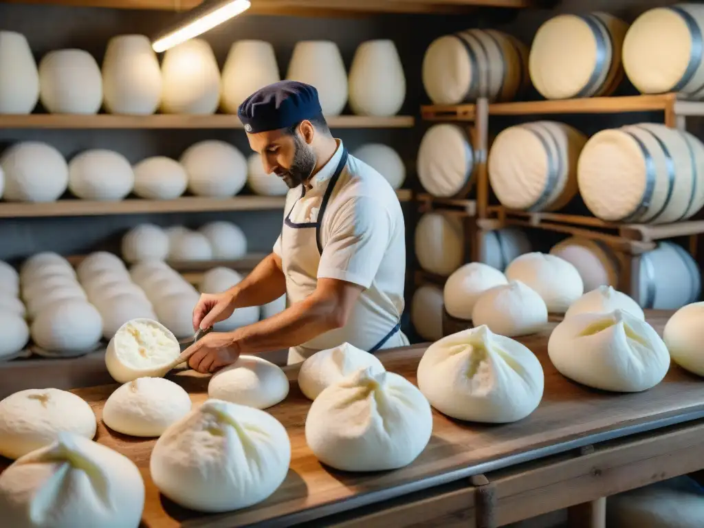 Artesanos creando Burrata auténtica para disfrutar en granja italiana tradicional