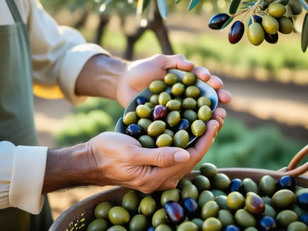 Artesanos italianos seleccionando aceitunas para fermentación, inmersos en la tradición de la cocina italiana