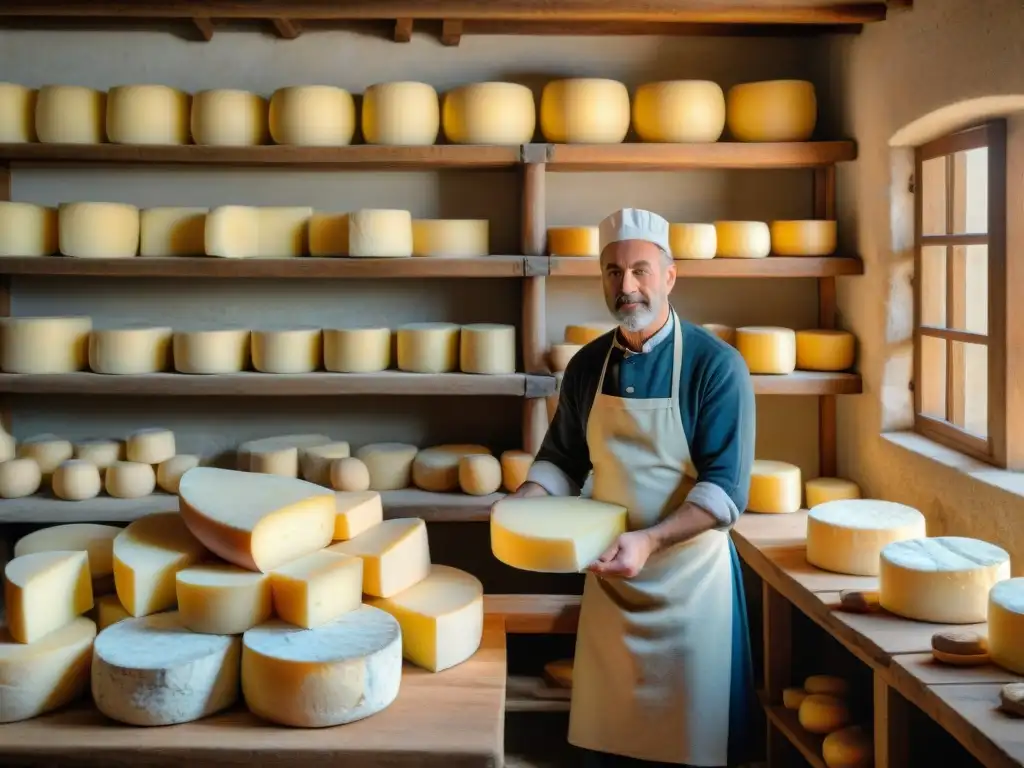 Artesanos en quesería tradicional en Lombardía elaborando queso a mano, reflejando la historia de las queserías más antiguas Lombardía