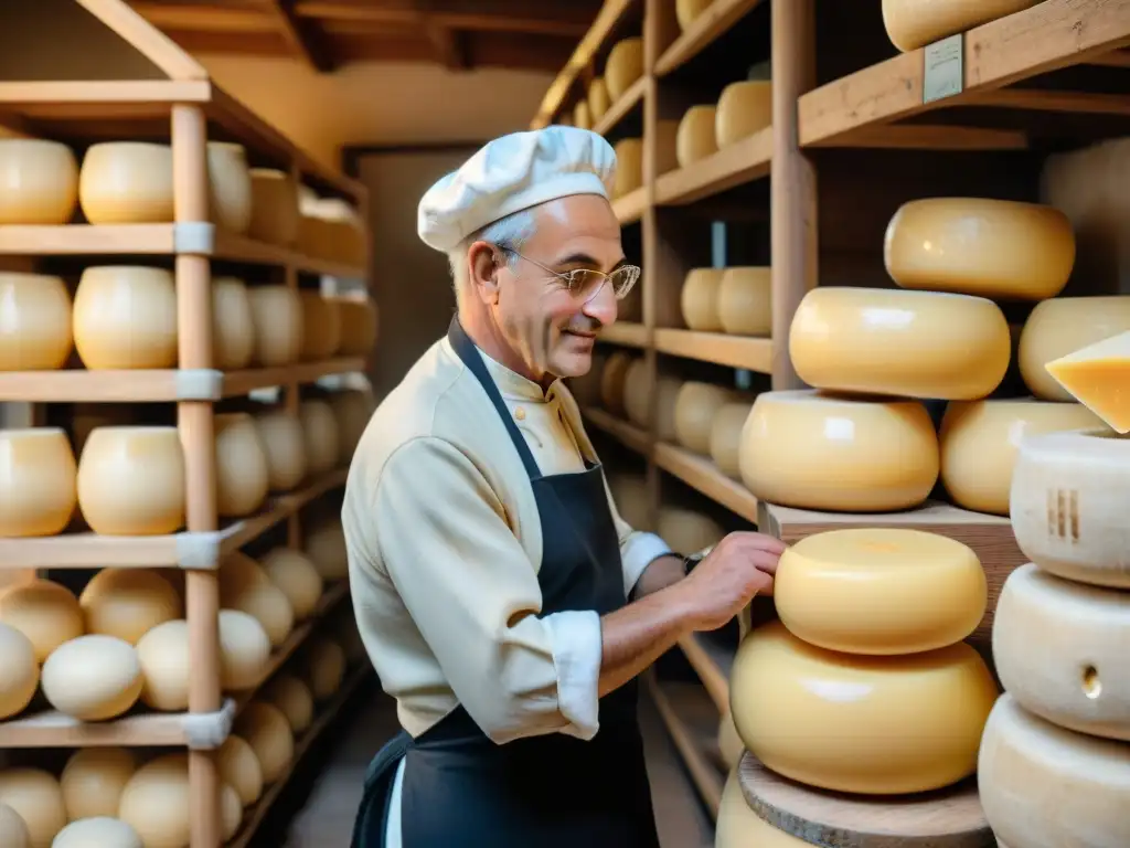 Artesanos elaborando queso Parmigiano Reggiano en un pintoresco pueblo italiano