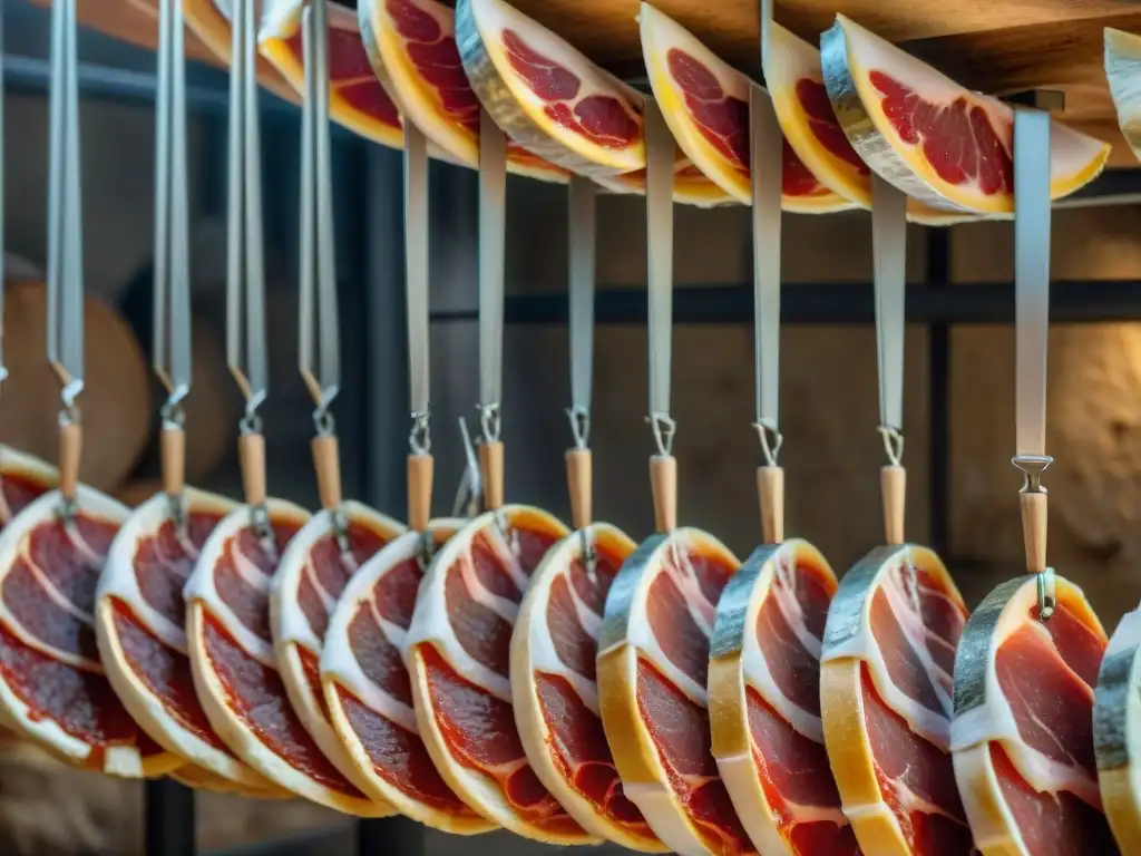 Artesanos aplicando sal al Jamón de Parma en bodega italiana