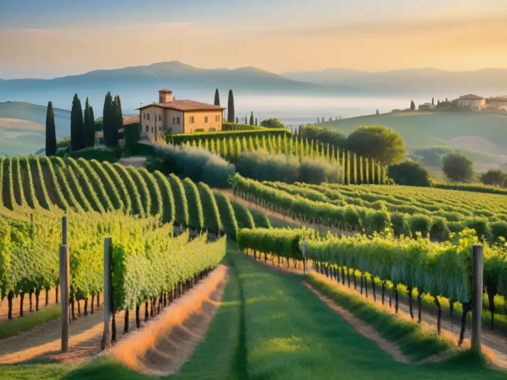 Un atardecer dorado en un viñedo italiano de lujo con una degustación de vinos