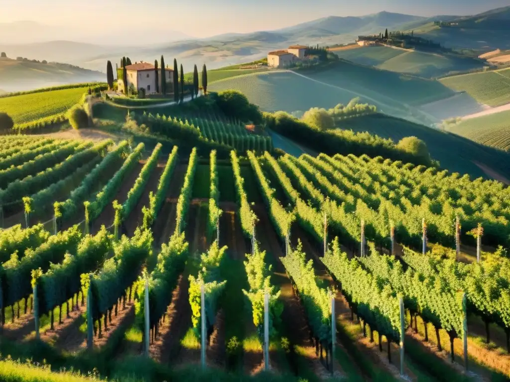 Atardecer dorado sobre viñedos exclusivos en Italia