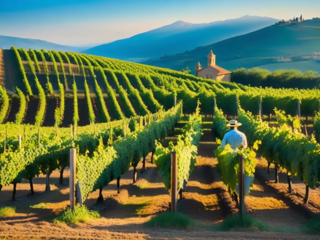 Un atardecer mágico en una viña de la Toscana