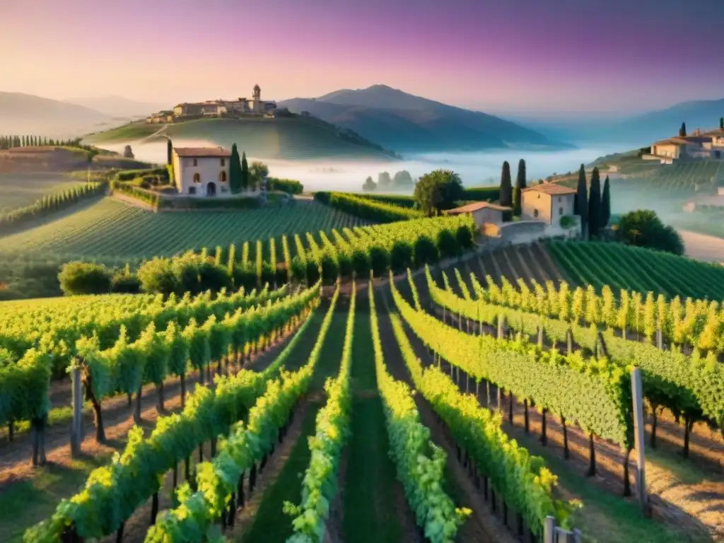 Atardecer mágico en viñedo italiano con estancias familiares en viñedos italianos