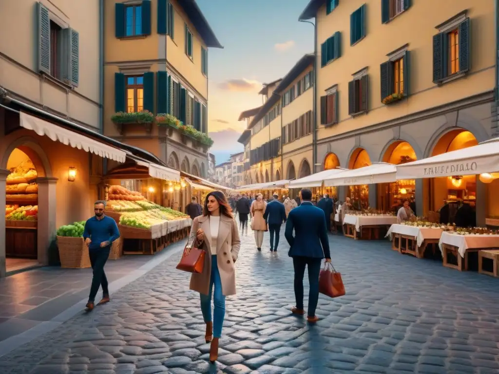 Un atardecer vibrante en una bulliciosa calle de Florencia, Italia