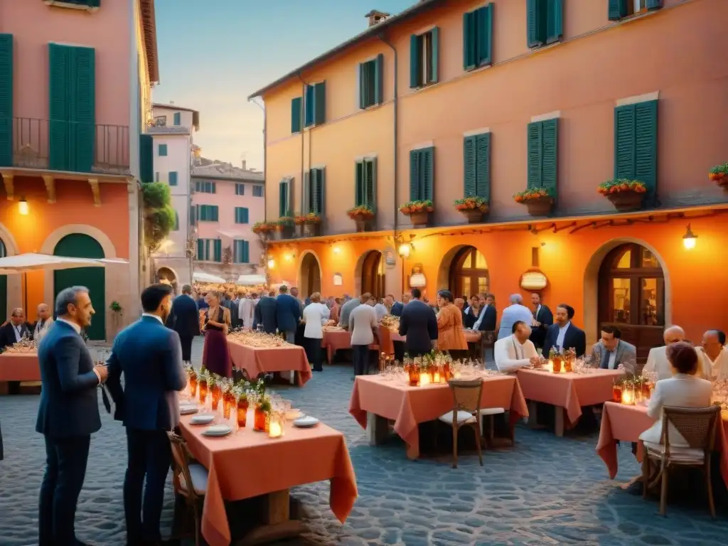 Atmósfera dorada de un paseo italiano con aperitivos, reflejando el origen del aperitivo en Italia