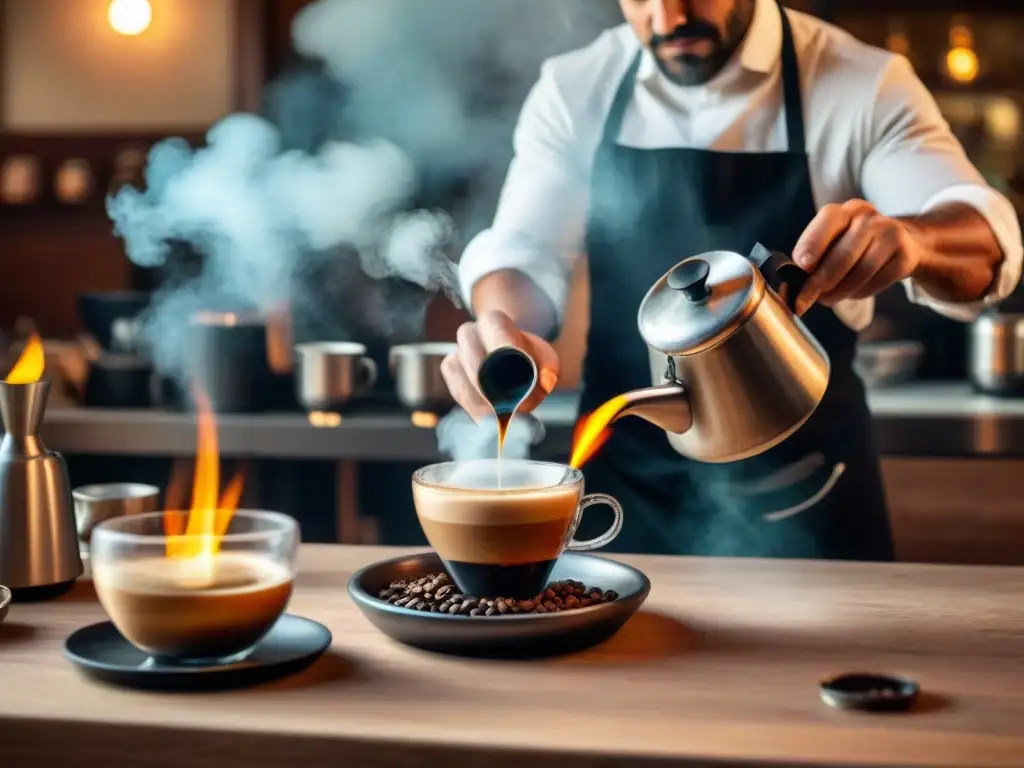 Un barista prepara café turco en una cafetería italiana, fusionando tradiciones